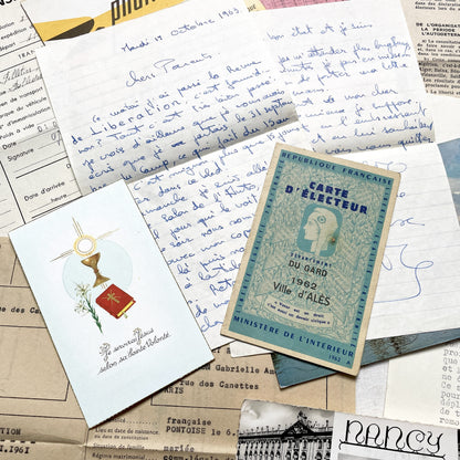 1960s - Vintage French Paper Ephemera Lot - Letters - Postcards - Historic Documents - Advertising - Receipts - Journaling Scrapbooking