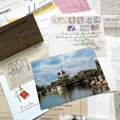 1960s - Vintage French Paper Ephemera Lot - Letters - Postcards - Historic Documents - Advertising - Receipts - Journaling Scrapbooking