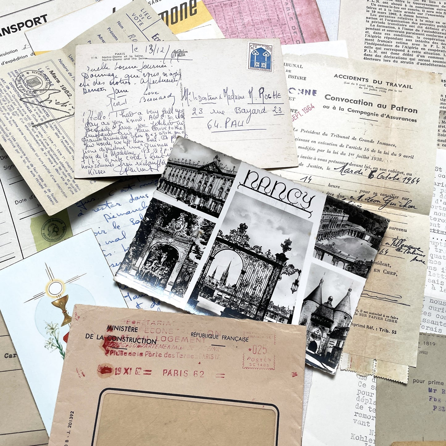 1960s - Vintage French Paper Ephemera Lot - Letters - Postcards - Historic Documents - Advertising - Receipts - Journaling Scrapbooking