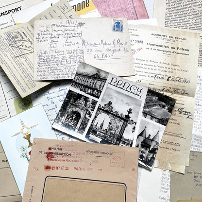 1960s - Vintage French Paper Ephemera Lot - Letters - Postcards - Historic Documents - Advertising - Receipts - Journaling Scrapbooking
