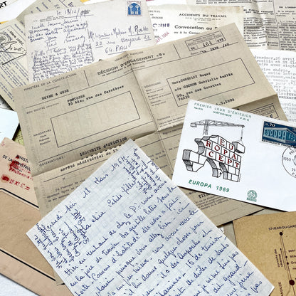 1960s - Vintage French Paper Ephemera Lot - Letters - Postcards - Historic Documents - Advertising - Receipts - Journaling Scrapbooking