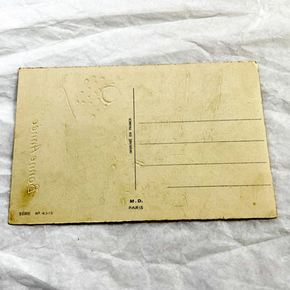 1950s - Antique French Bonne Année Postcard - Vintage Snowy Village Scene - New Year Greeting Card - Festive Winter Illustration Collectible