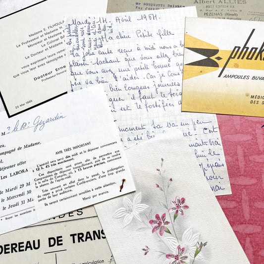 1960s - Vintage French Paper Ephemera Lot - Historic Letters - Postcards - Official Documents - Advertising - Mixed Media Collectibles