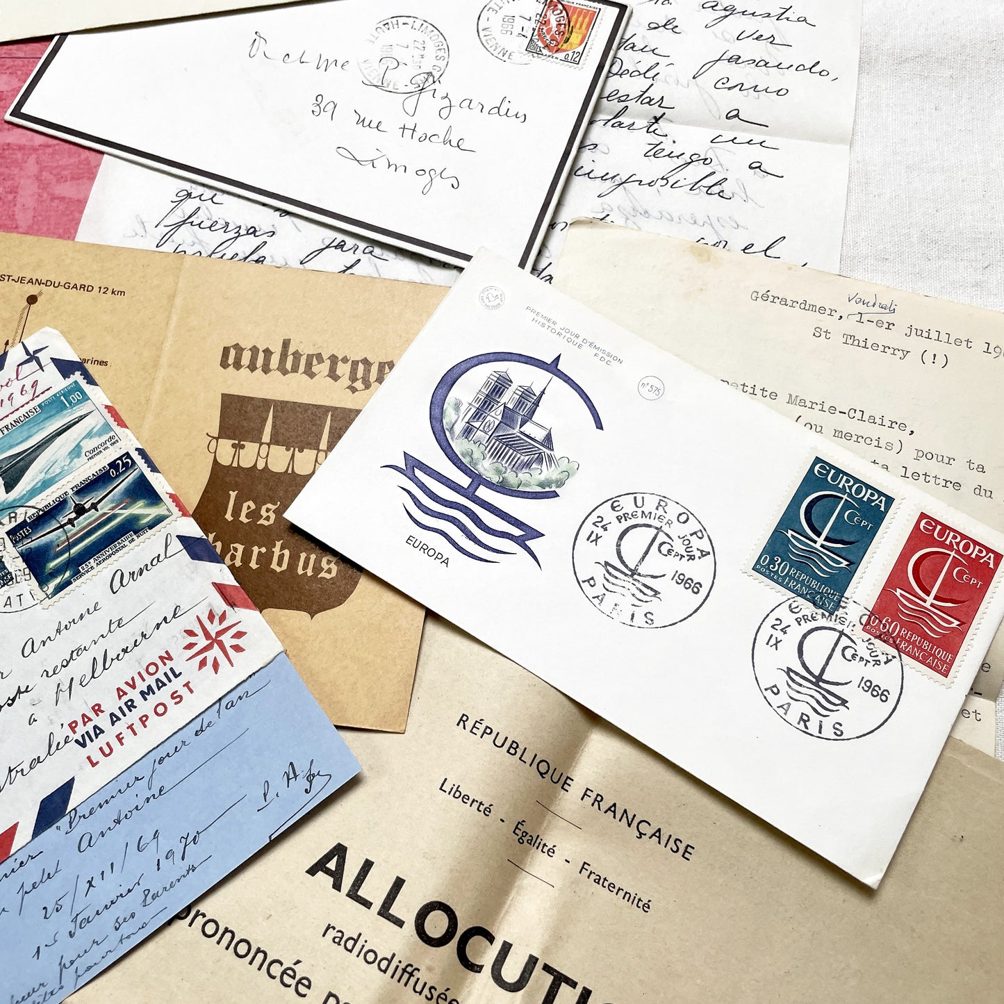 1960s - Vintage French Paper Ephemera Lot - Historic Letters - Postcards - Official Documents - Advertising - Mixed Media Collectibles
