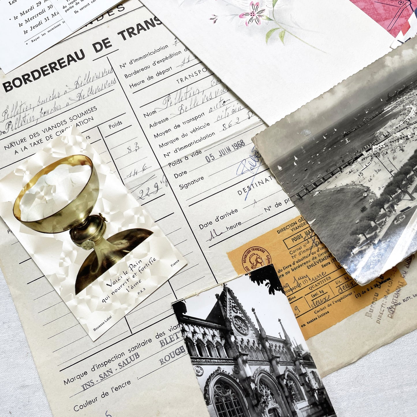 1960s - Vintage French Paper Ephemera Lot - Historic Letters - Postcards - Official Documents - Advertising - Mixed Media Collectibles
