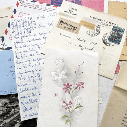 1960s - Vintage French Paper Ephemera Lot - Historic Letters - Postcards - Official Documents - Advertising - Mixed Media Collectibles