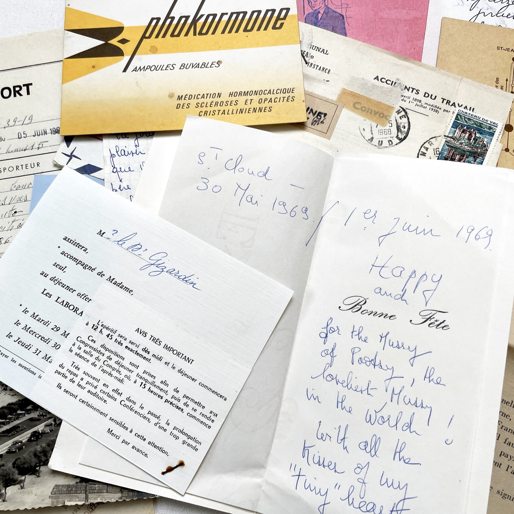 1960s - Vintage French Paper Ephemera Lot - Historic Letters - Postcards - Official Documents - Advertising - Mixed Media Collectibles