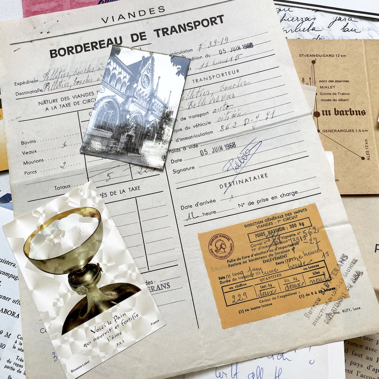 1960s - Vintage French Paper Ephemera Lot - Historic Letters - Postcards - Official Documents - Advertising - Mixed Media Collectibles