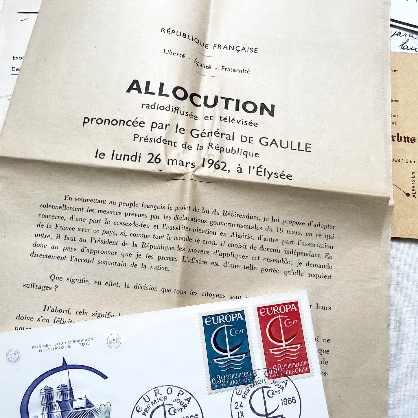 1960s - Vintage French Paper Ephemera Lot - Historic Letters - Postcards - Official Documents - Advertising - Mixed Media Collectibles