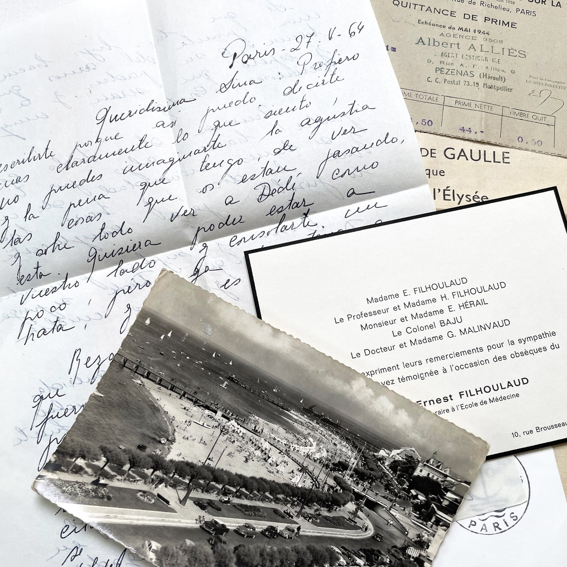 1960s - Vintage French Paper Ephemera Lot - Historic Letters - Postcards - Official Documents - Advertising - Mixed Media Collectibles