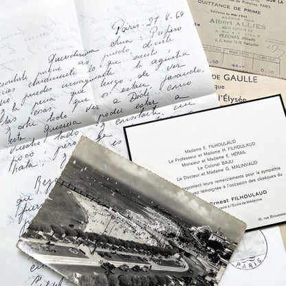 1960s - Vintage French Paper Ephemera Lot - Historic Letters - Postcards - Official Documents - Advertising - Mixed Media Collectibles