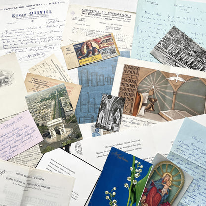 1960s - Vintage French Paper Ephemera Lot - Historic Letters - Postcards - Official Documents - Advertising - Mixed Media Collectibles