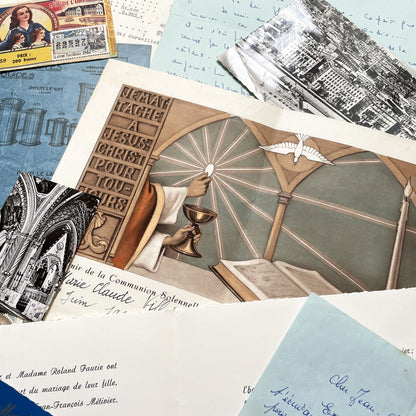 1960s - Vintage French Paper Ephemera Lot - Letters, Invoices, Postcards, Religious Cards, Ephemera - French Documents for Junk Journal
