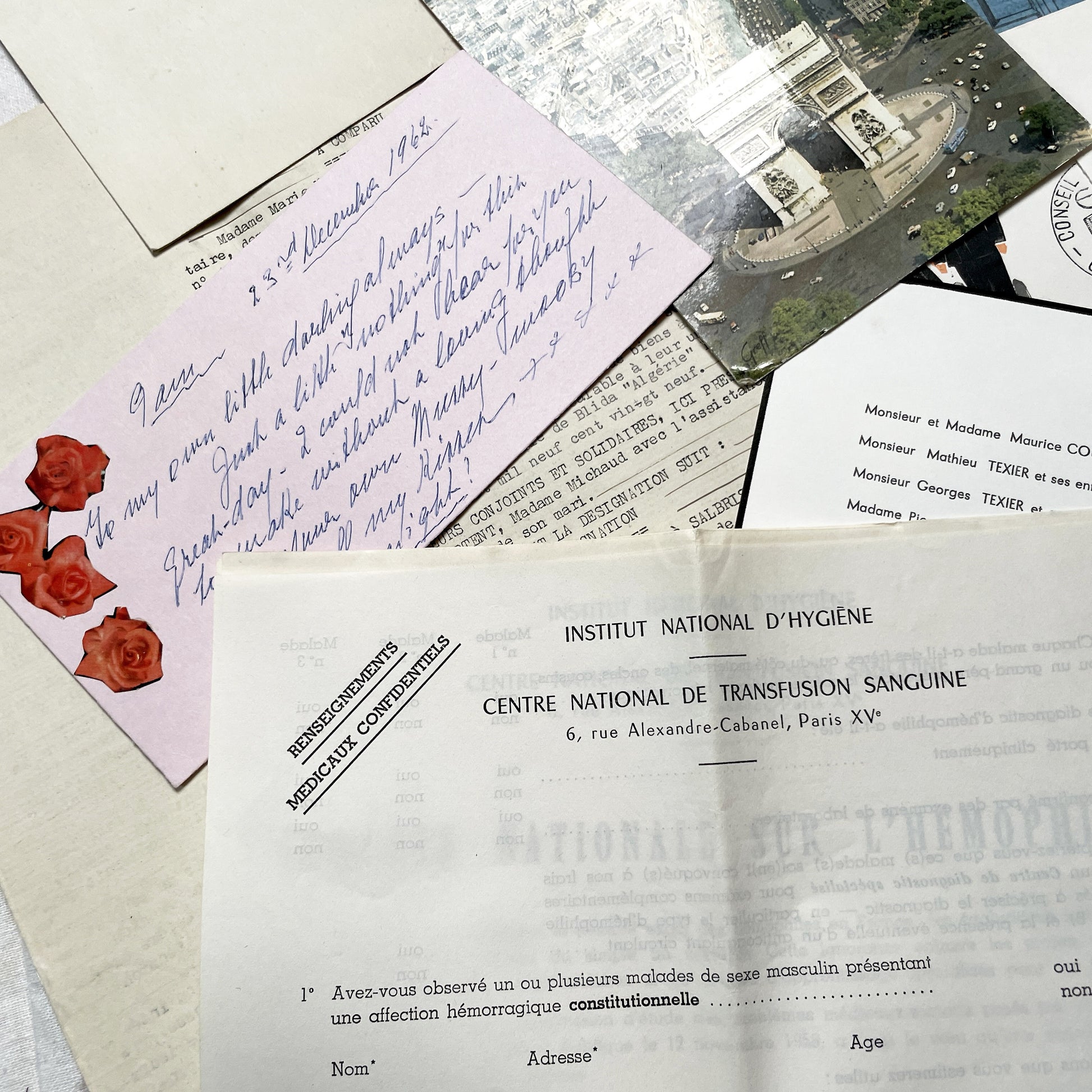 1960s - Vintage French Paper Ephemera Lot - Letters, Invoices, Postcards, Religious Cards, Ephemera - French Documents for Junk Journal