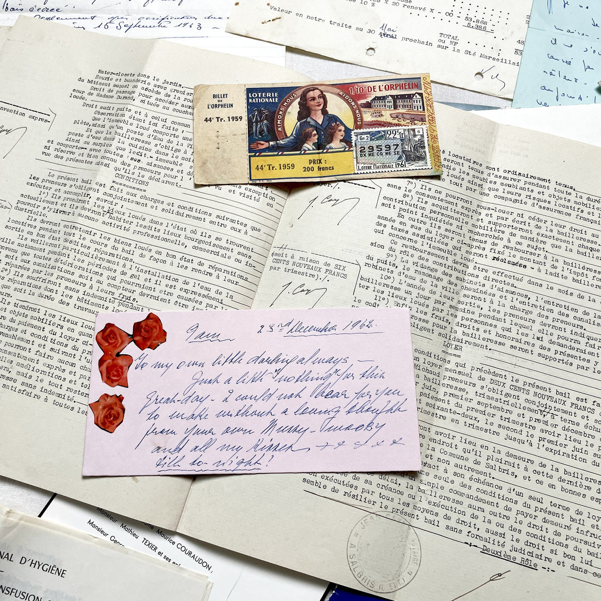 1960s - Vintage French Paper Ephemera Lot - Letters, Invoices, Postcards, Religious Cards, Ephemera - French Documents for Junk Journal