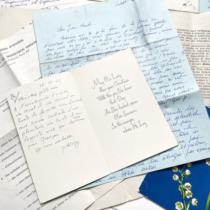 1960s - Vintage French Paper Ephemera Lot - Letters, Invoices, Postcards, Religious Cards, Ephemera - French Documents for Junk Journal