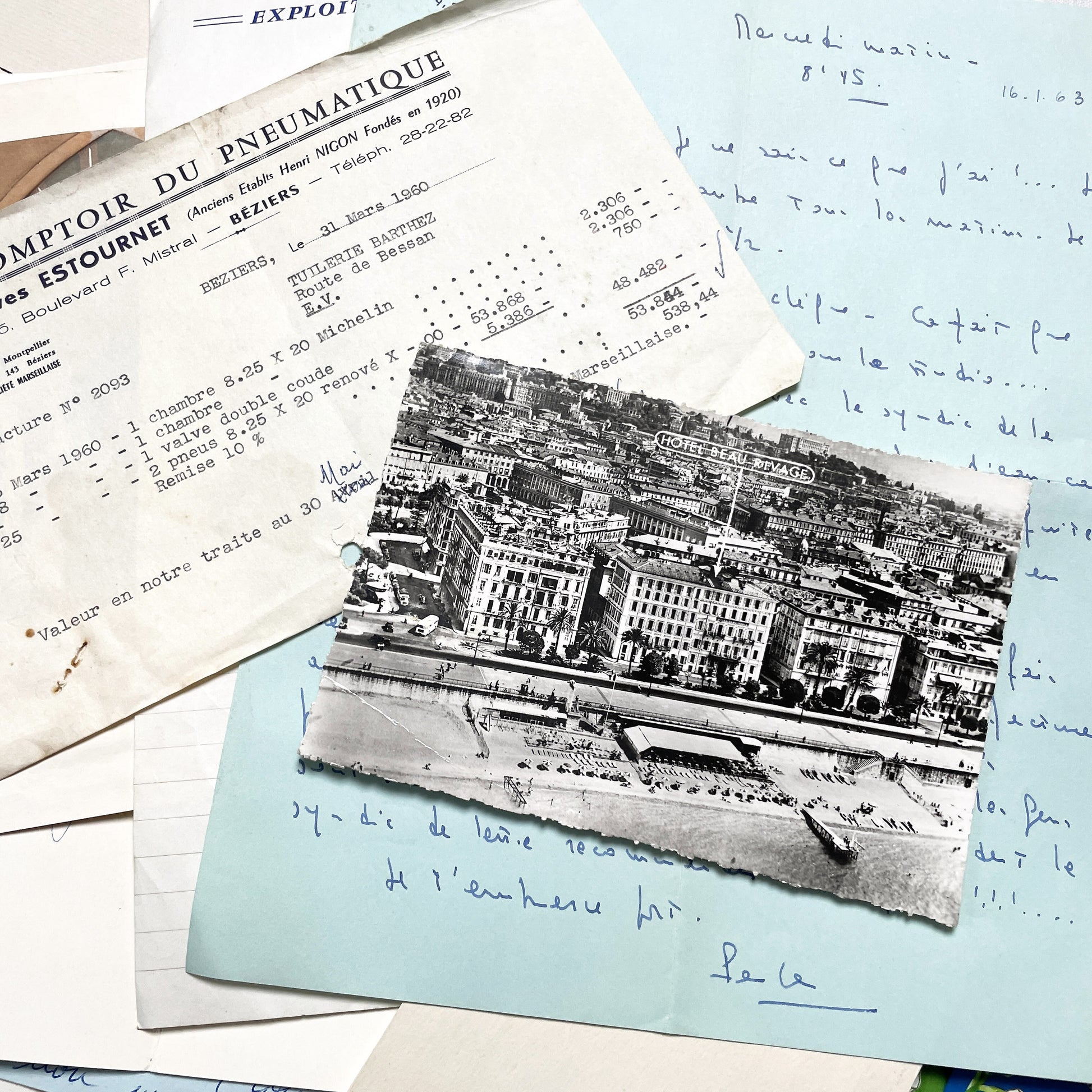 1960s - Vintage French Paper Ephemera Lot - Letters, Invoices, Postcards, Religious Cards, Ephemera - French Documents for Junk Journal