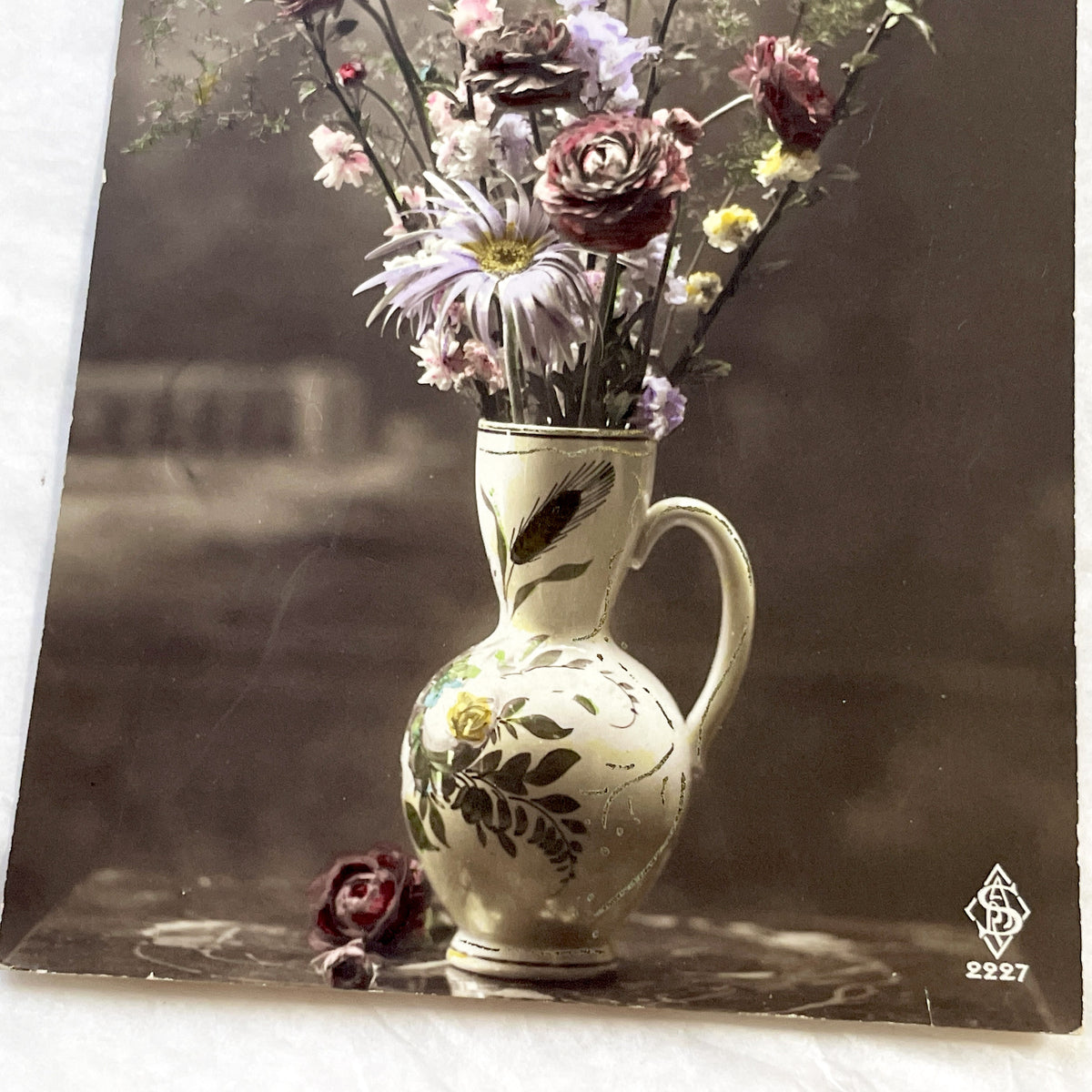 1910s - French Sainte Catherine Postcard - Hand-Tinted Floral Still Life - Vintage Greeting Card - Antique French Catherinettes Day Ephemera