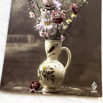 1910s - French Sainte Catherine Postcard - Hand-Tinted Floral Still Life - Vintage Greeting Card - Antique French Catherinettes Day Ephemera