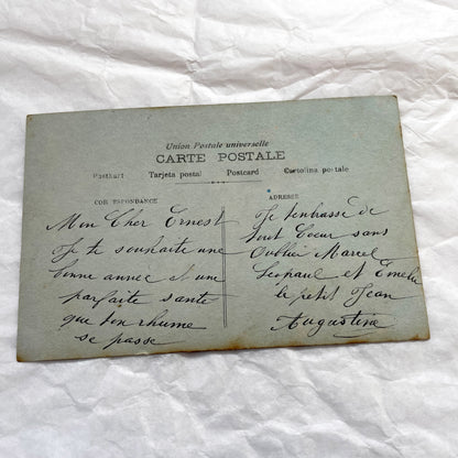 1900s - Vintage French New Year Postcard - Edwardian Woman With Mimosa - Hand Tinted Floral Greeting Card - Collectible Antique Ephemera