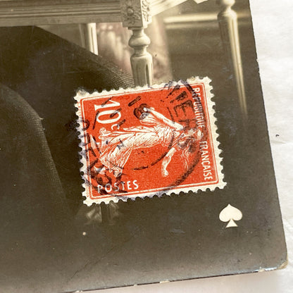 1910s - Hommage Affectueux Postcard - French Sepia Photo Man with Roses - Antique Sentimental Greeting Card Collectible - Art Nouveau