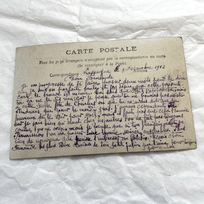 1910s - Hommage Affectueux Postcard - French Sepia Photo Man with Roses - Antique Sentimental Greeting Card Collectible - Art Nouveau