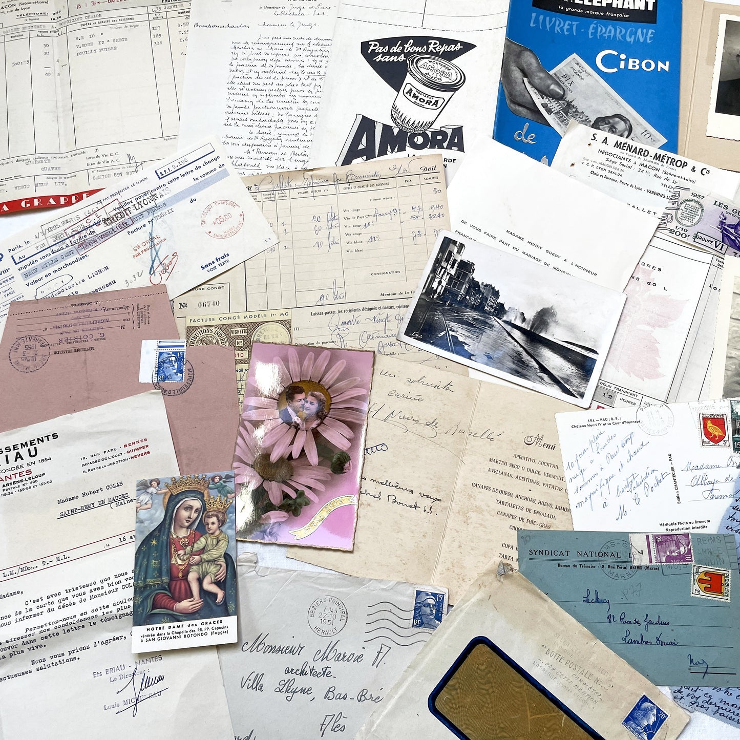 1950s - French Vintage Ephemera Paper Pack - Letters - Old Invoices - Advertisements - Postcards - Photos - Collectible Documents Lot