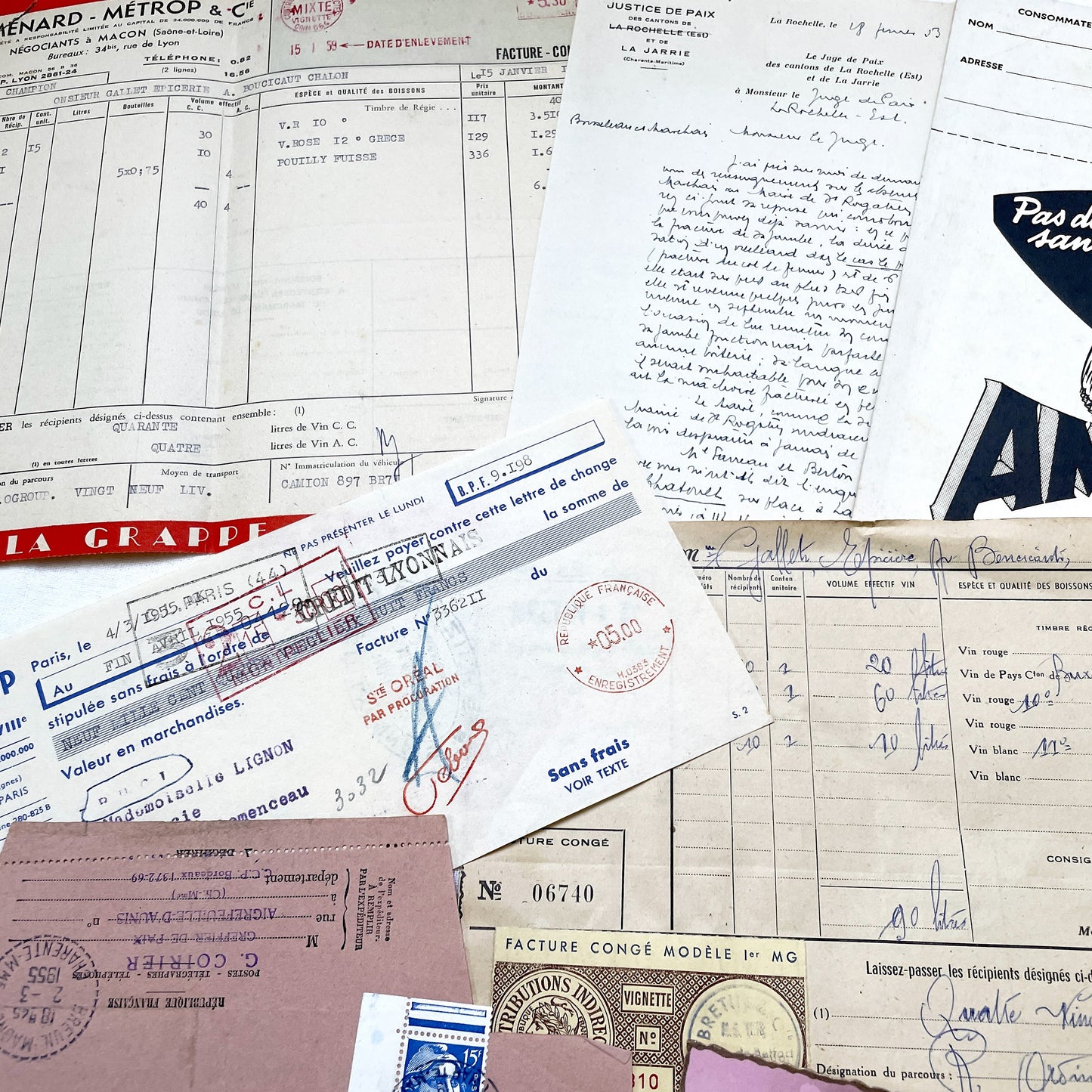 1950s - French Vintage Ephemera Paper Pack - Letters - Old Invoices - Advertisements - Postcards - Photos - Collectible Documents Lot