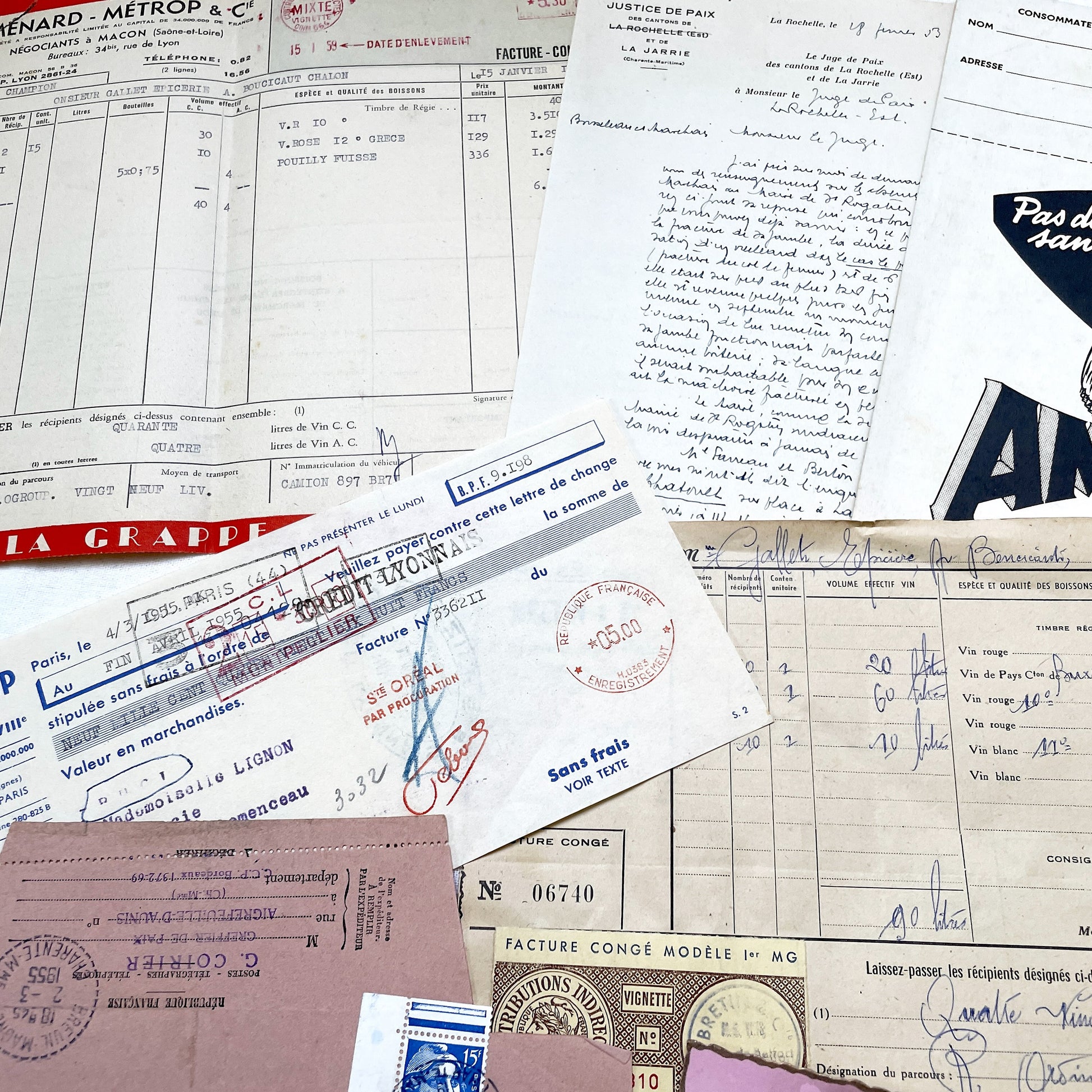 1950s - French Vintage Ephemera Paper Pack - Letters - Old Invoices - Advertisements - Postcards - Photos - Collectible Documents Lot