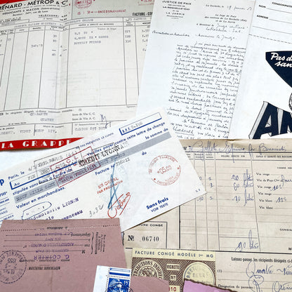 1950s - French Vintage Ephemera Paper Pack - Letters - Old Invoices - Advertisements - Postcards - Photos - Collectible Documents Lot