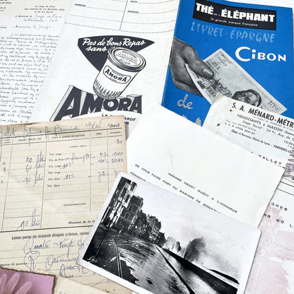 1950s - French Vintage Ephemera Paper Pack - Letters - Old Invoices - Advertisements - Postcards - Photos - Collectible Documents Lot