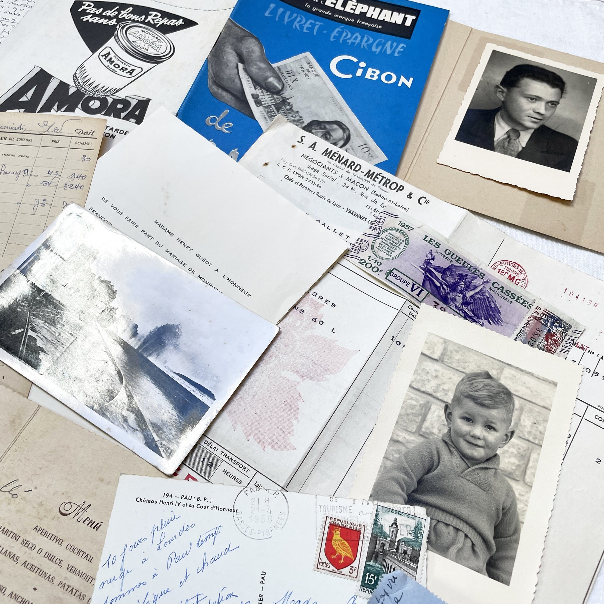 1950s - French Vintage Ephemera Paper Pack - Letters - Old Invoices - Advertisements - Postcards - Photos - Collectible Documents Lot