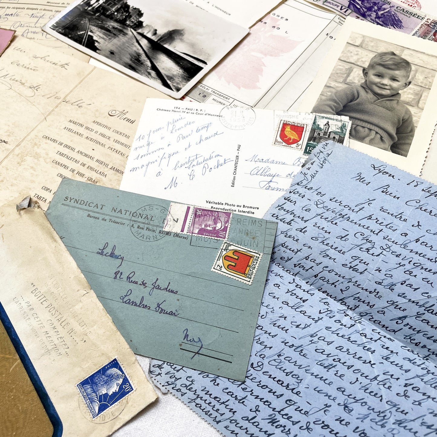 1950s - French Vintage Ephemera Paper Pack - Letters - Old Invoices - Advertisements - Postcards - Photos - Collectible Documents Lot