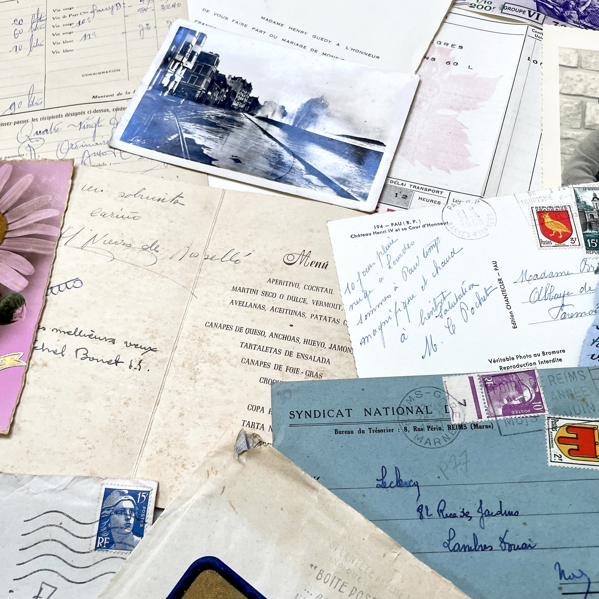1950s - French Vintage Ephemera Paper Pack - Letters - Old Invoices - Advertisements - Postcards - Photos - Collectible Documents Lot
