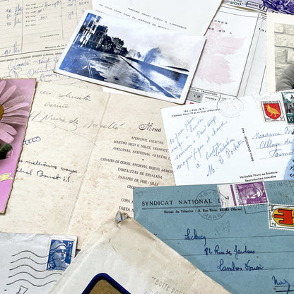 1950s - French Vintage Ephemera Paper Pack - Letters - Old Invoices - Advertisements - Postcards - Photos - Collectible Documents Lot