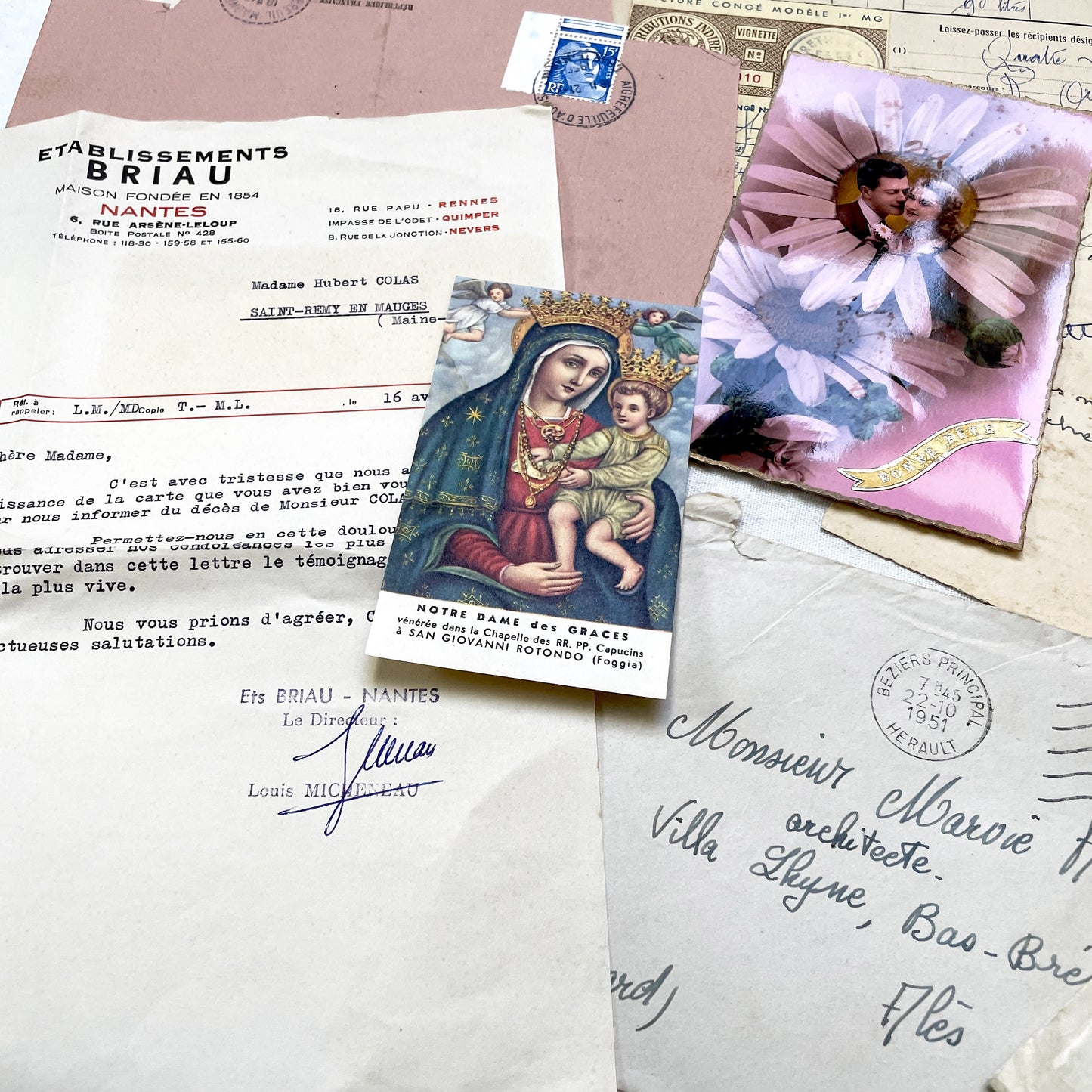 1950s - French Vintage Ephemera Paper Pack - Letters - Old Invoices - Advertisements - Postcards - Photos - Collectible Documents Lot