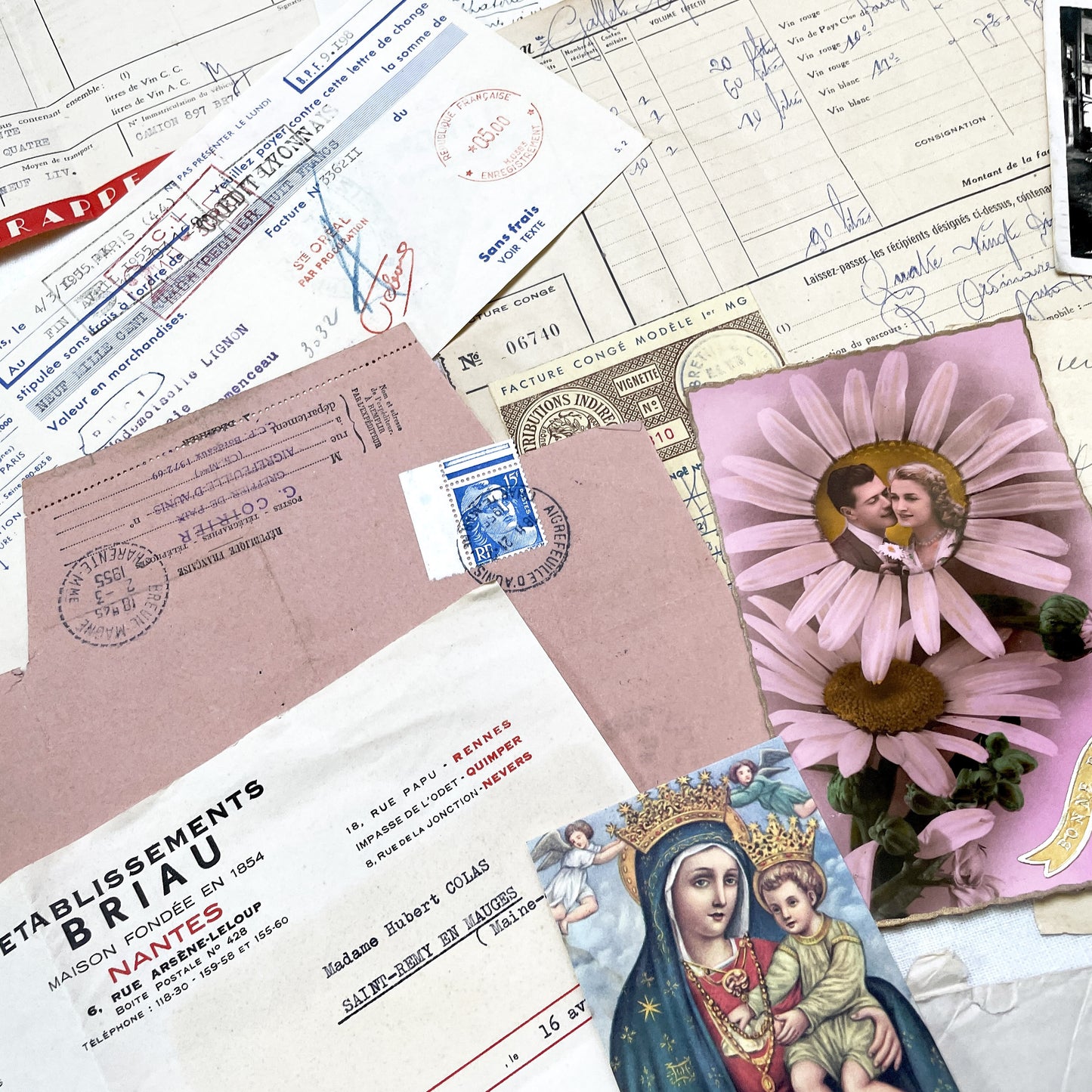 1950s - French Vintage Ephemera Paper Pack - Letters - Old Invoices - Advertisements - Postcards - Photos - Collectible Documents Lot