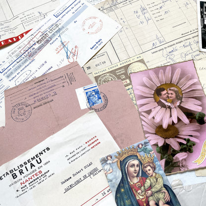 1950s - French Vintage Ephemera Paper Pack - Letters - Old Invoices - Advertisements - Postcards - Photos - Collectible Documents Lot