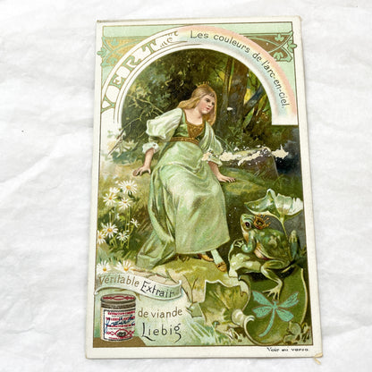 1900s - Art Nouveau Enchanted Forest Princess Frog - Vintage French Chromo Card - Liebig Extract De Viande Advertisement - Collectible Card