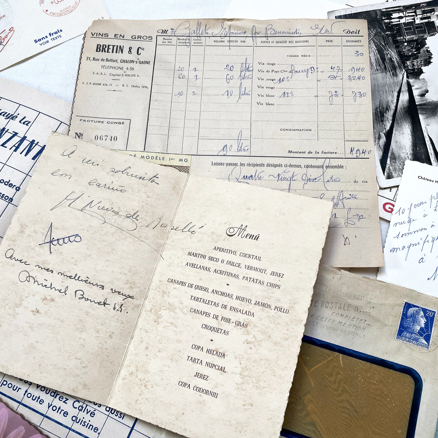 1950s - French Vintage Ephemera Paper Pack - Letters - Old Invoices - Advertisements - Postcards - Photos - Collectible Documents Lot