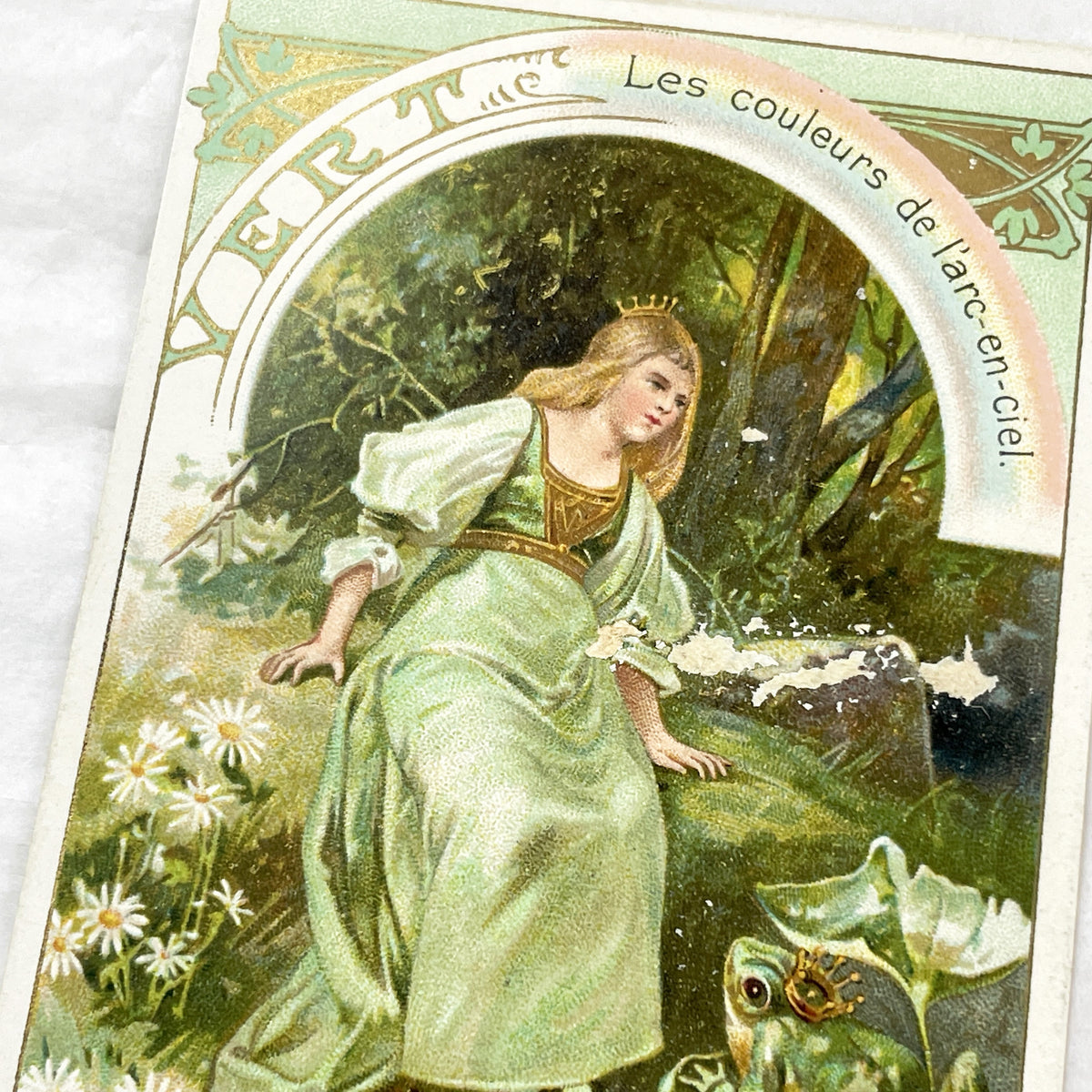 1900s - Art Nouveau Enchanted Forest Princess Frog - Vintage French Chromo Card - Liebig Extract De Viande Advertisement - Collectible Card
