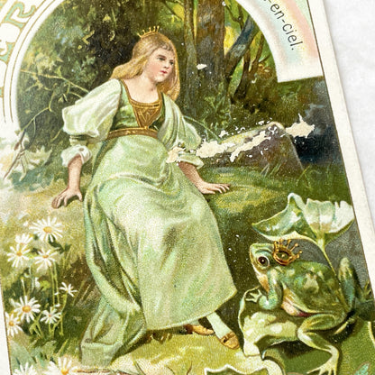 1900s - Art Nouveau Enchanted Forest Princess Frog - Vintage French Chromo Card - Liebig Extract De Viande Advertisement - Collectible Card