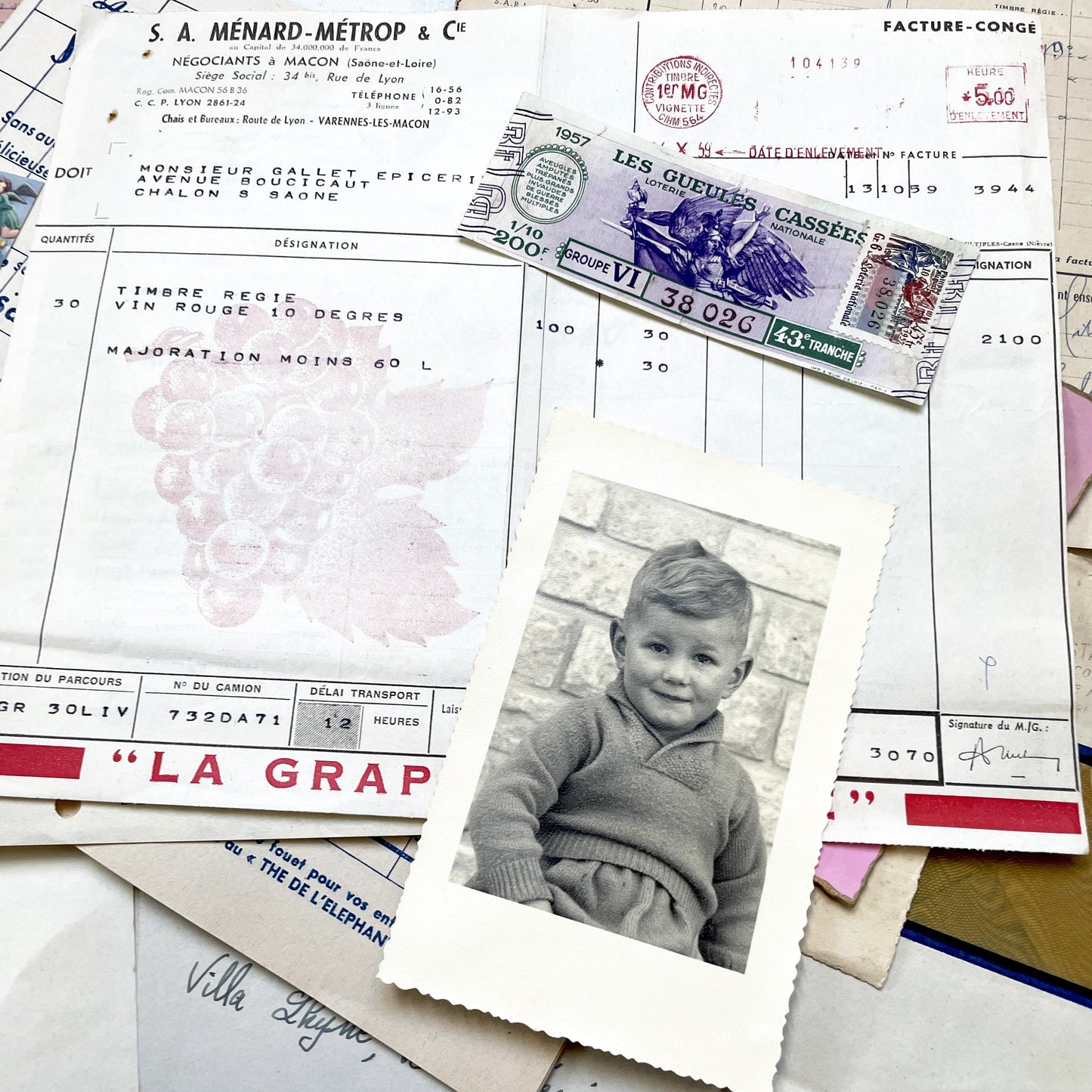 1950s - French Vintage Ephemera Paper Pack - Letters - Old Invoices - Advertisements - Postcards - Photos - Collectible Documents Lot