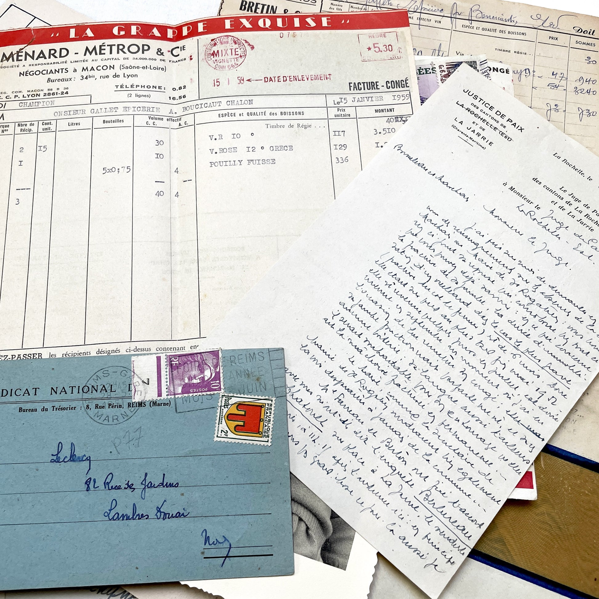 1950s - French Vintage Ephemera Paper Pack - Letters - Old Invoices - Advertisements - Postcards - Photos - Collectible Documents Lot