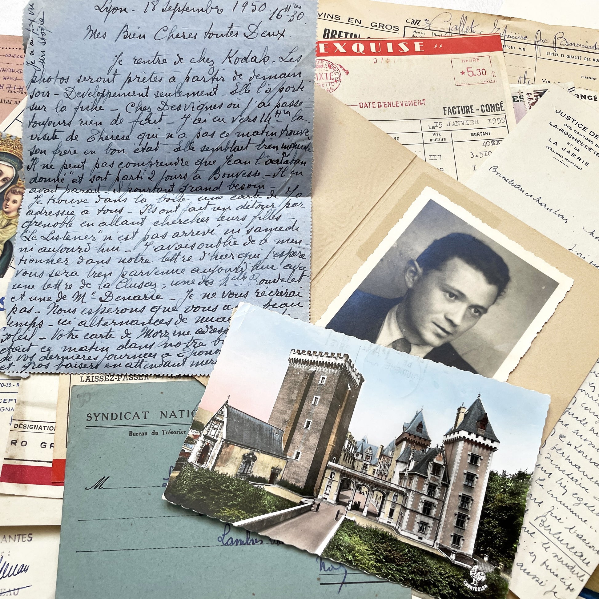 1950s - French Vintage Ephemera Paper Pack - Letters - Old Invoices - Advertisements - Postcards - Photos - Collectible Documents Lot