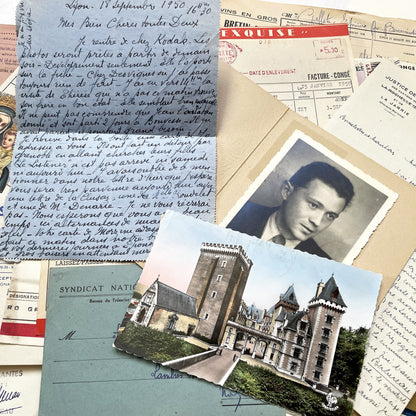1950s - French Vintage Ephemera Paper Pack - Letters - Old Invoices - Advertisements - Postcards - Photos - Collectible Documents Lot
