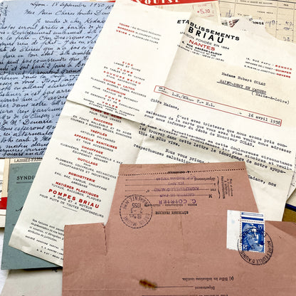1950s - French Vintage Ephemera Paper Pack - Letters - Old Invoices - Advertisements - Postcards - Photos - Collectible Documents Lot