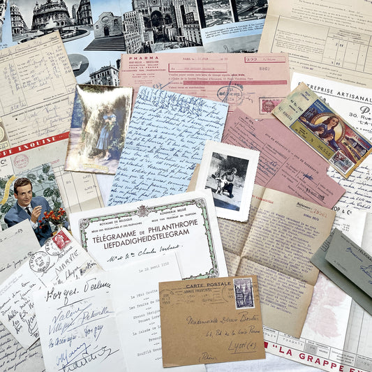 1950s - Vintage French Paper Ephemera Lot - Invoices - Letters - Postcards - Telegrams - Photos - Tickets - Junk Journal Supplies