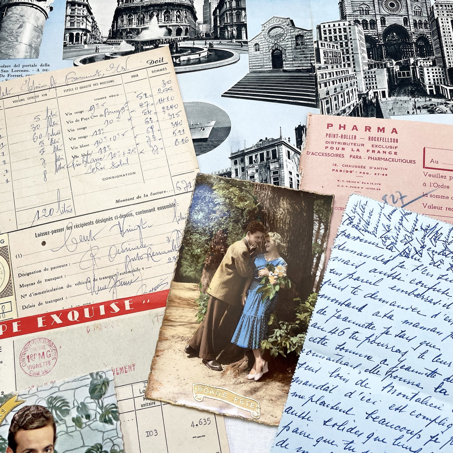 1950s - Vintage French Paper Ephemera Lot - Invoices - Letters - Postcards - Telegrams - Photos - Tickets - Junk Journal Supplies