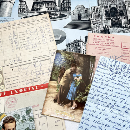 1950s - Vintage French Paper Ephemera Lot - Invoices - Letters - Postcards - Telegrams - Photos - Tickets - Junk Journal Supplies